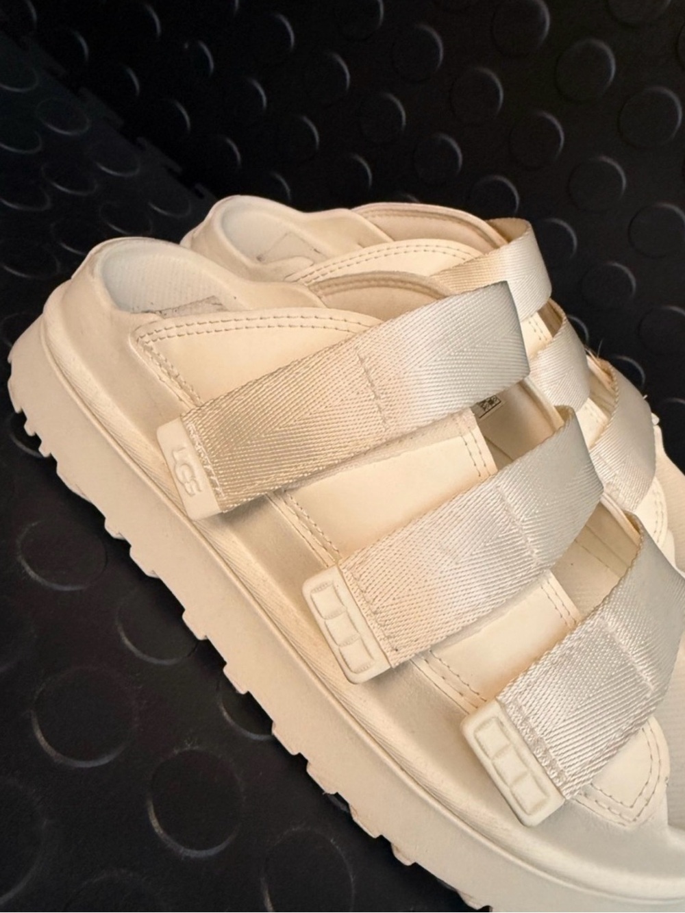 Womens Cream Velcro Strap Sandals